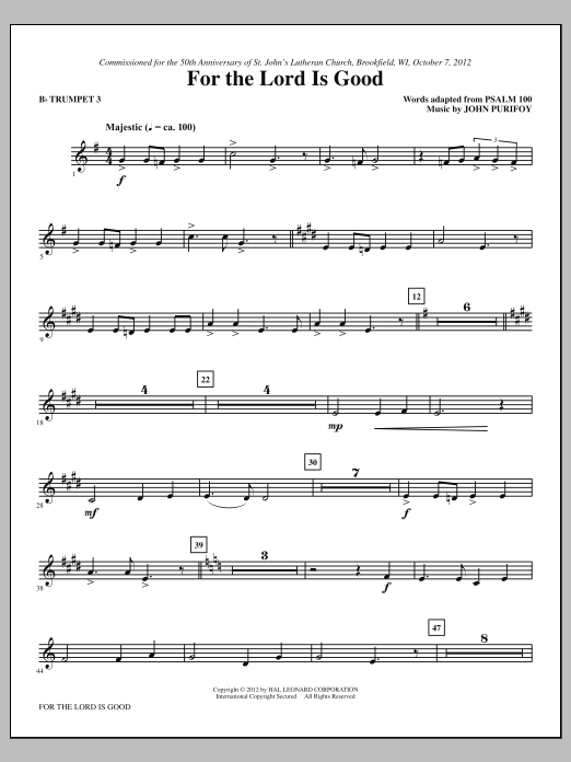 John Purifoy For The Lord Is Good - Bb Trumpet 3 Sheet Music Notes & Chords for Choir Instrumental Pak - Download or Print PDF