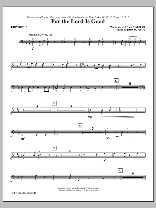 John Purifoy For The Lord Is Good - Trombone 3 Sheet Music Notes & Chords for Choir Instrumental Pak - Download or Print PDF