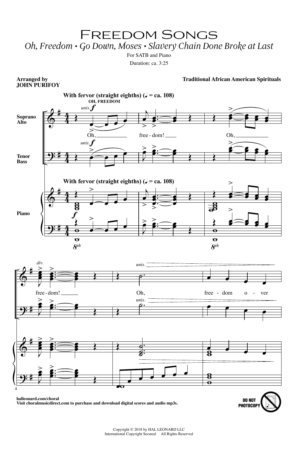 John Purifoy Freedom Songs Sheet Music Notes & Chords for SATB Choir - Download or Print PDF