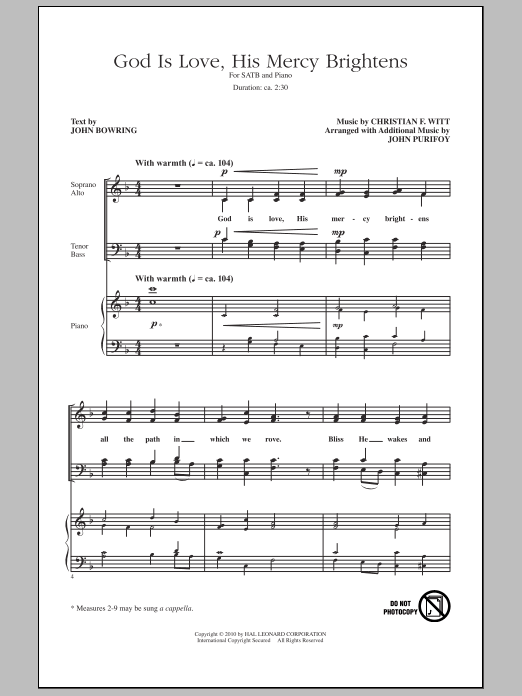 John Purifoy God Is Love, His Mercy Brightens Sheet Music Notes & Chords for SATB - Download or Print PDF