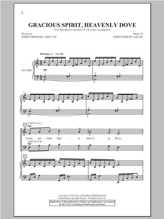 John Purifoy Gracious Spirit, Heavenly Dove Sheet Music Notes & Chords for Choral - Download or Print PDF