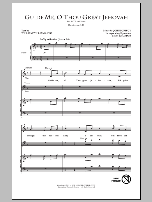 John Purifoy Guide Me, O Thou Great Jehovah Sheet Music Notes & Chords for SATB - Download or Print PDF