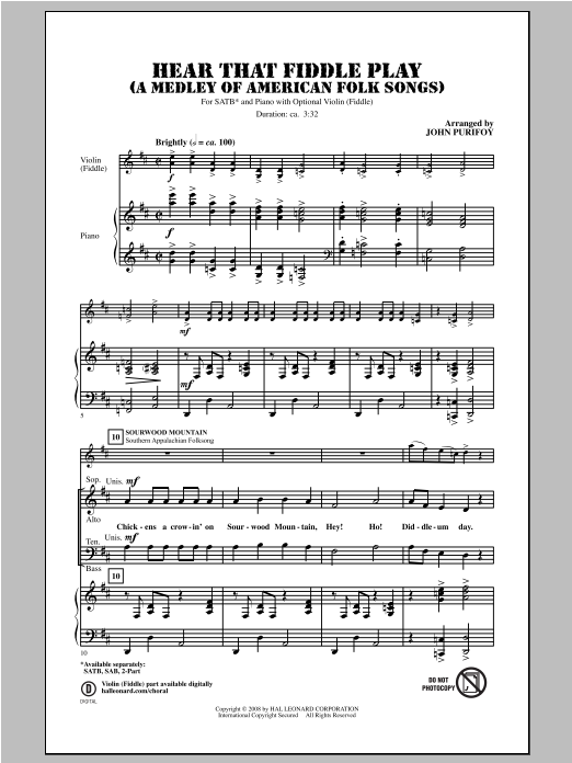 John Purifoy Hear That Fiddle Play (A Medley of American Folk Songs) Sheet Music Notes & Chords for SATB - Download or Print PDF
