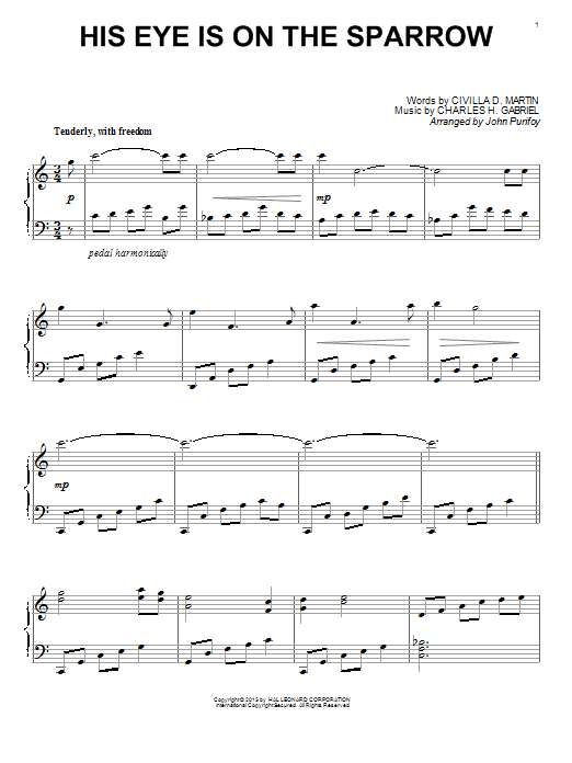 John Purifoy His Eye Is On The Sparrow Sheet Music Notes & Chords for Piano - Download or Print PDF