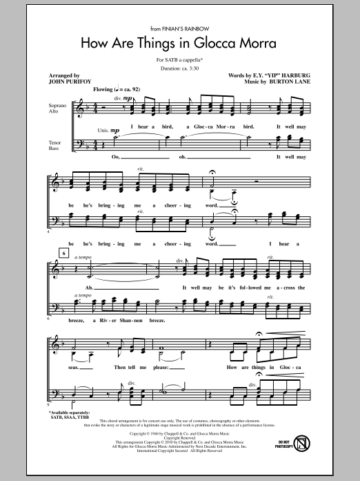 John Purifoy How Are Things In Glocca Morra Sheet Music Notes & Chords for SSA - Download or Print PDF