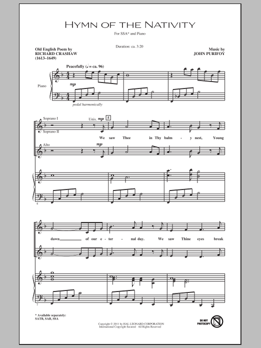 John Purifoy Hymn Of The Nativity Sheet Music Notes & Chords for SAB - Download or Print PDF