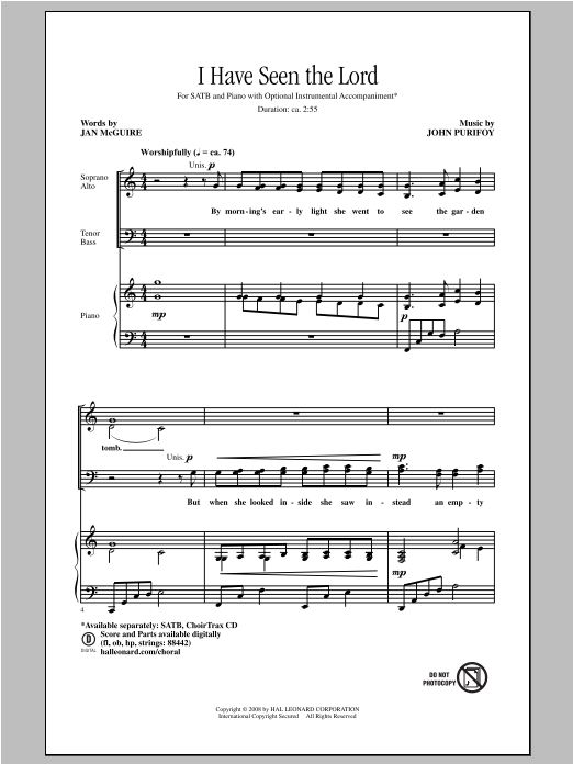 John Purifoy I Have Seen The Lord Sheet Music Notes & Chords for SATB - Download or Print PDF