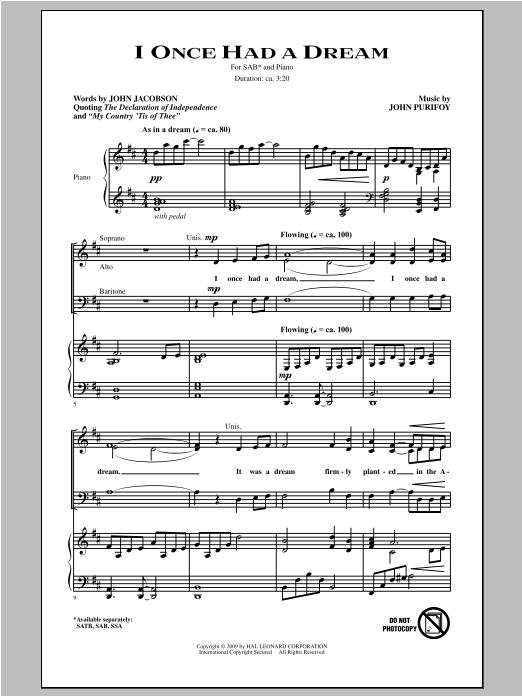 John Purifoy I Once Had A Dream Sheet Music Notes & Chords for SATB - Download or Print PDF