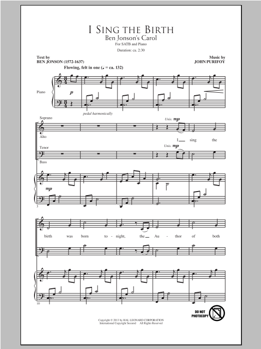 John Purifoy I Sing The Birth Sheet Music Notes & Chords for SATB - Download or Print PDF