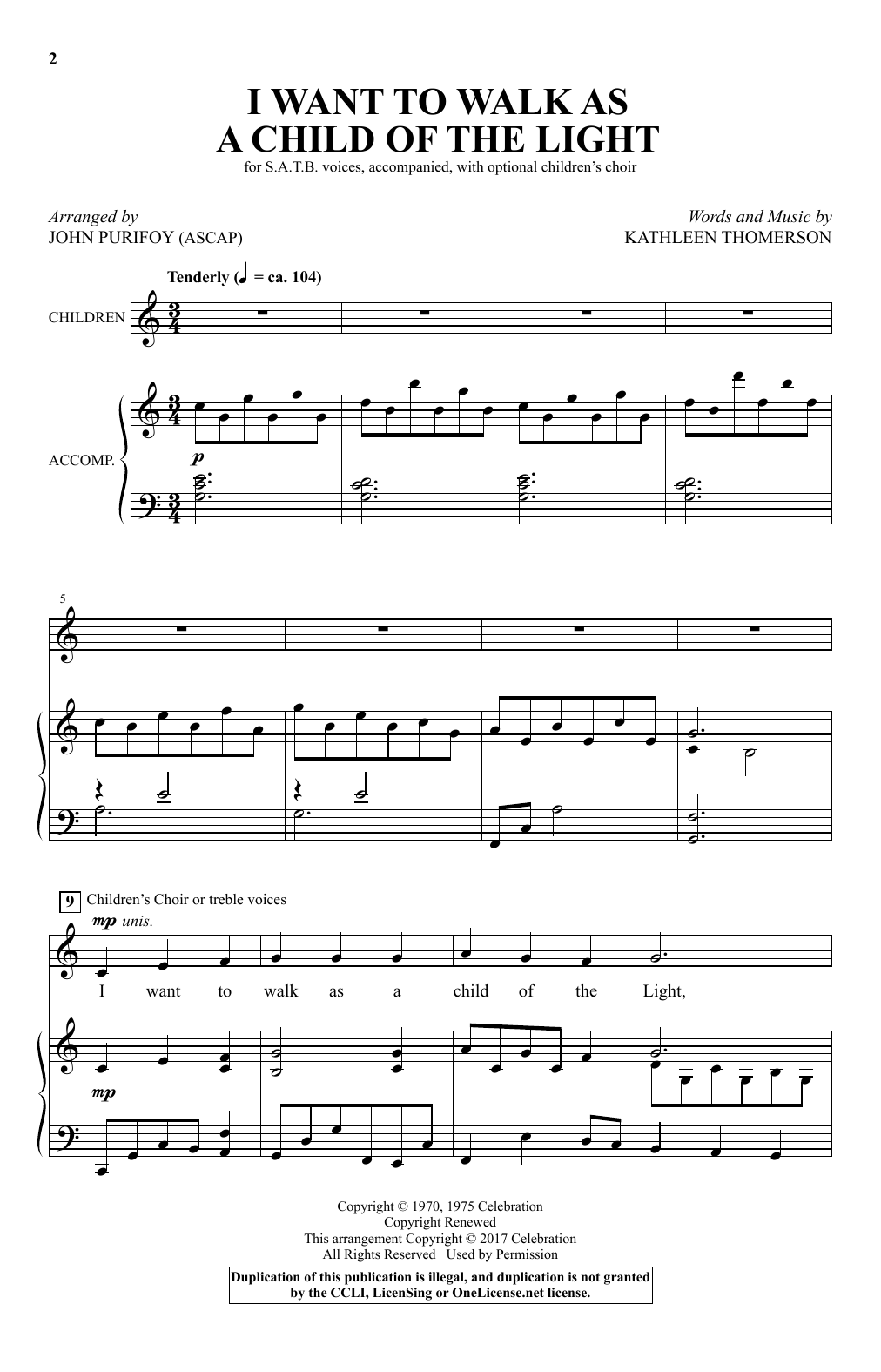 John Purifoy I Want To Walk As A Child Of The Light Sheet Music Notes & Chords for Choral - Download or Print PDF