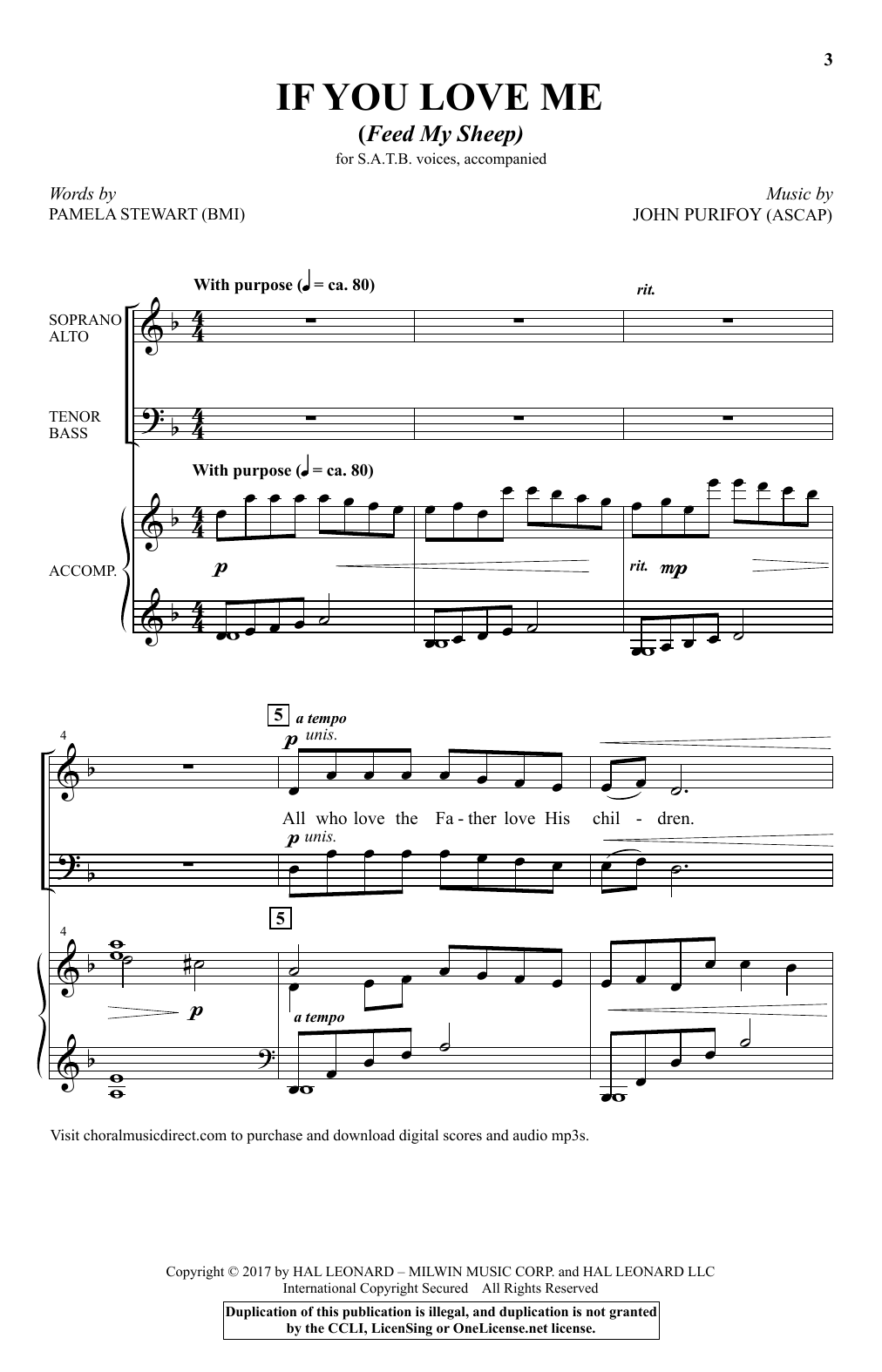 John Purifoy If You Love Me (Feed My Sheep) Sheet Music Notes & Chords for SATB - Download or Print PDF