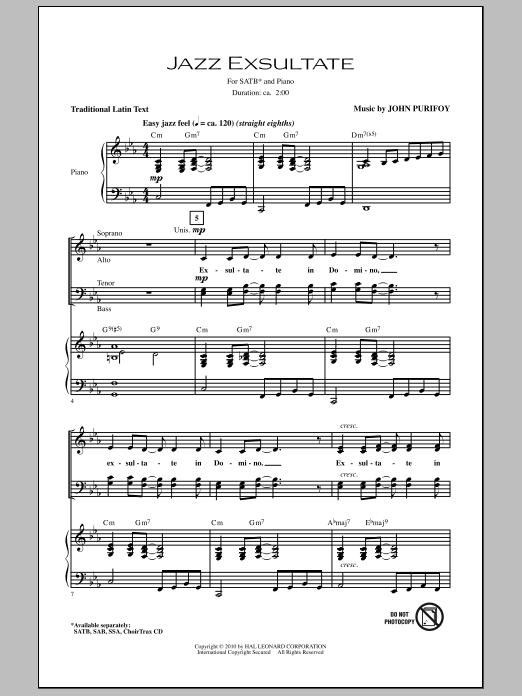 John Purifoy Jazz Exsultate Sheet Music Notes & Chords for SATB - Download or Print PDF