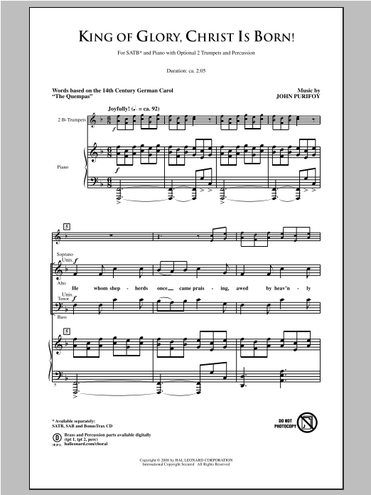 John Purifoy King Of Glory, Christ Is Born! Sheet Music Notes & Chords for SATB - Download or Print PDF