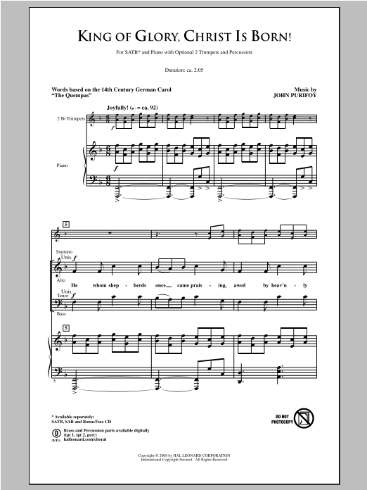 John Purifoy King Of Glory, Christ Is Born! Sheet Music Notes & Chords for SAB - Download or Print PDF