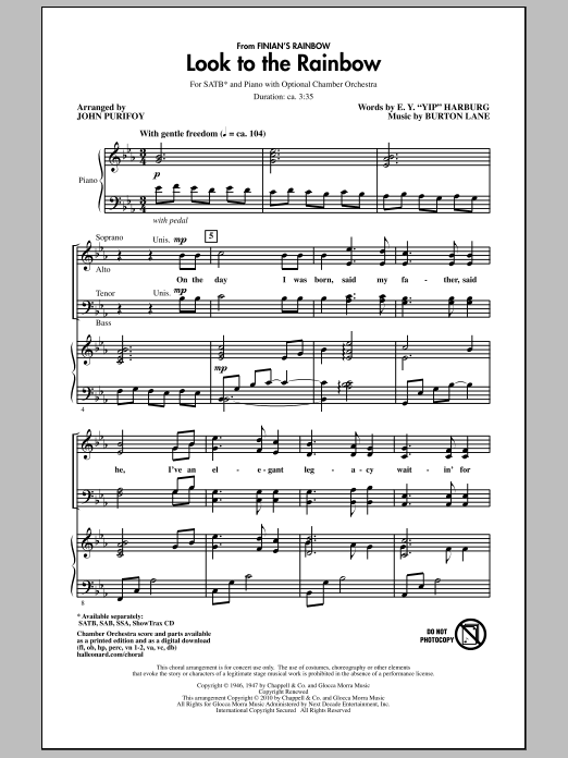 John Purifoy Look To The Rainbow (from Finian's Rainbow) Sheet Music Notes & Chords for SAB - Download or Print PDF