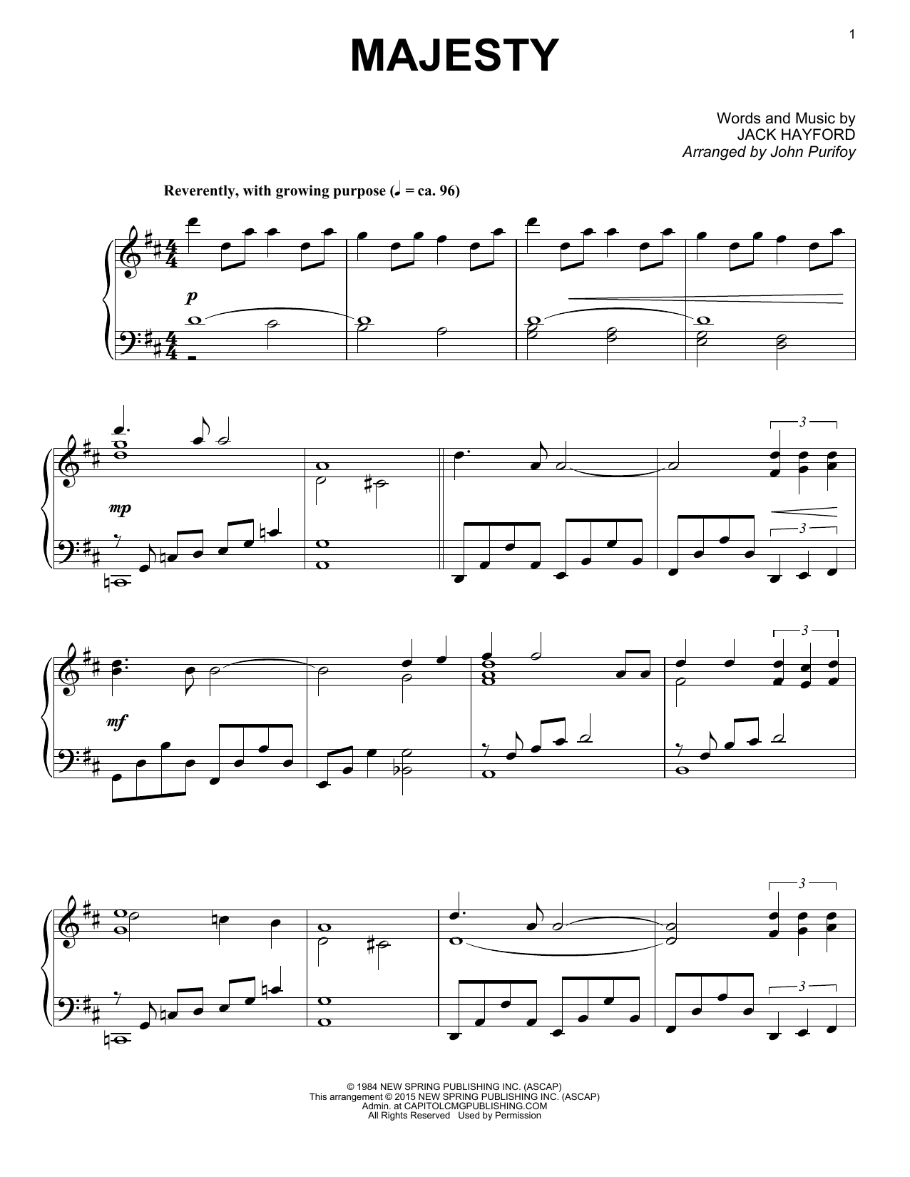 John Purifoy Majesty Sheet Music Notes & Chords for Piano - Download or Print PDF