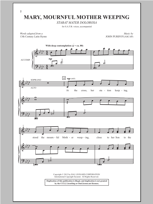 John Purifoy Mary, Mournful Mother Weeping Sheet Music Notes & Chords for SATB - Download or Print PDF