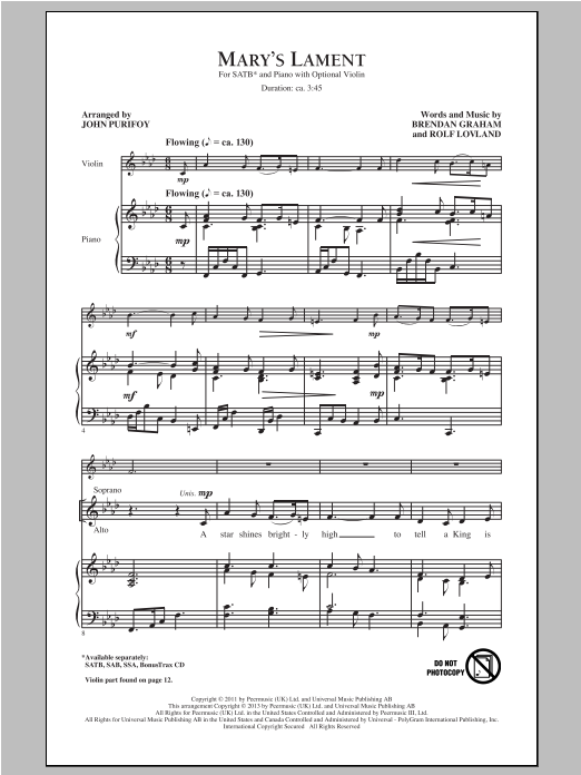 John Purifoy Mary's Lament Sheet Music Notes & Chords for SAB - Download or Print PDF