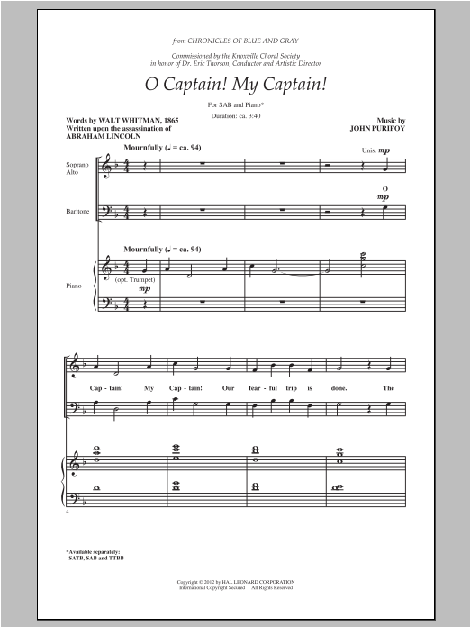 John Purifoy O Captain! My Captain! Sheet Music Notes & Chords for TTBB - Download or Print PDF