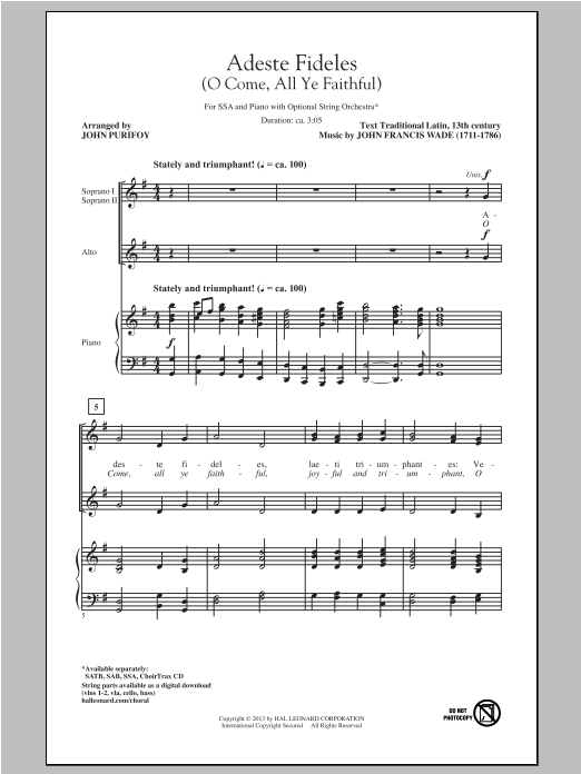 John Purifoy O Come, All Ye Faithful (Adeste Fideles) Sheet Music Notes & Chords for SAB - Download or Print PDF