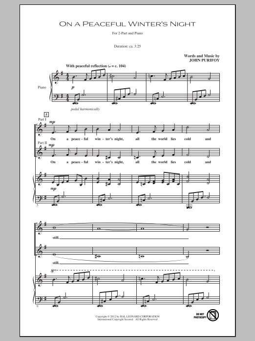 John Purifoy On A Peacful Winter's Night Sheet Music Notes & Chords for 2-Part Choir - Download or Print PDF