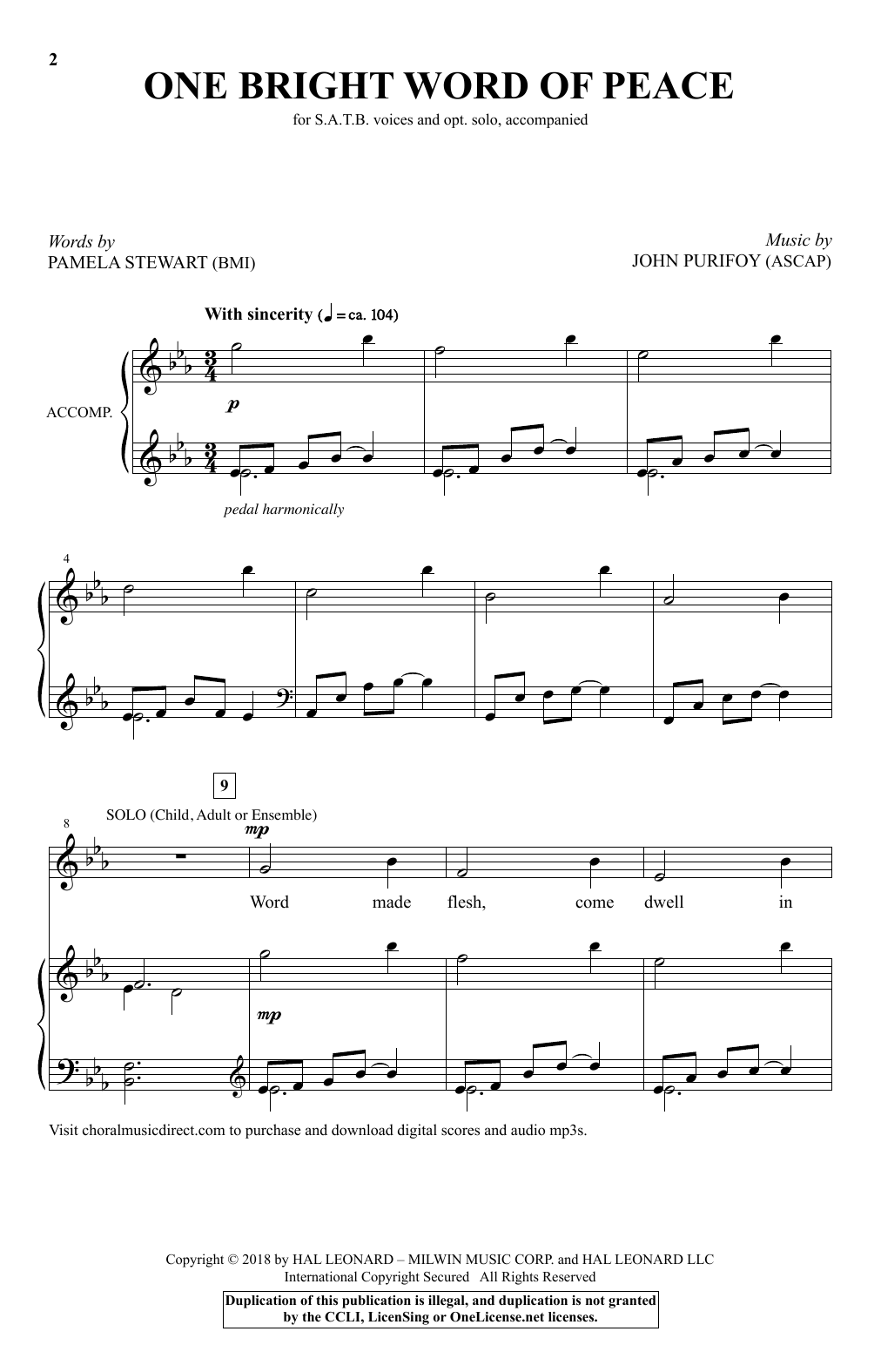 John Purifoy One Bright Word Of Peace Sheet Music Notes & Chords for SATB - Download or Print PDF
