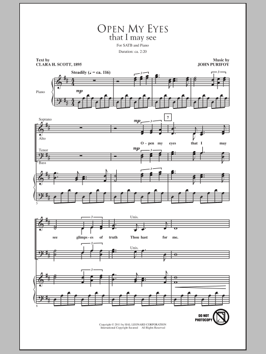 John Purifoy Open My Eyes, That I May See Sheet Music Notes & Chords for SATB - Download or Print PDF