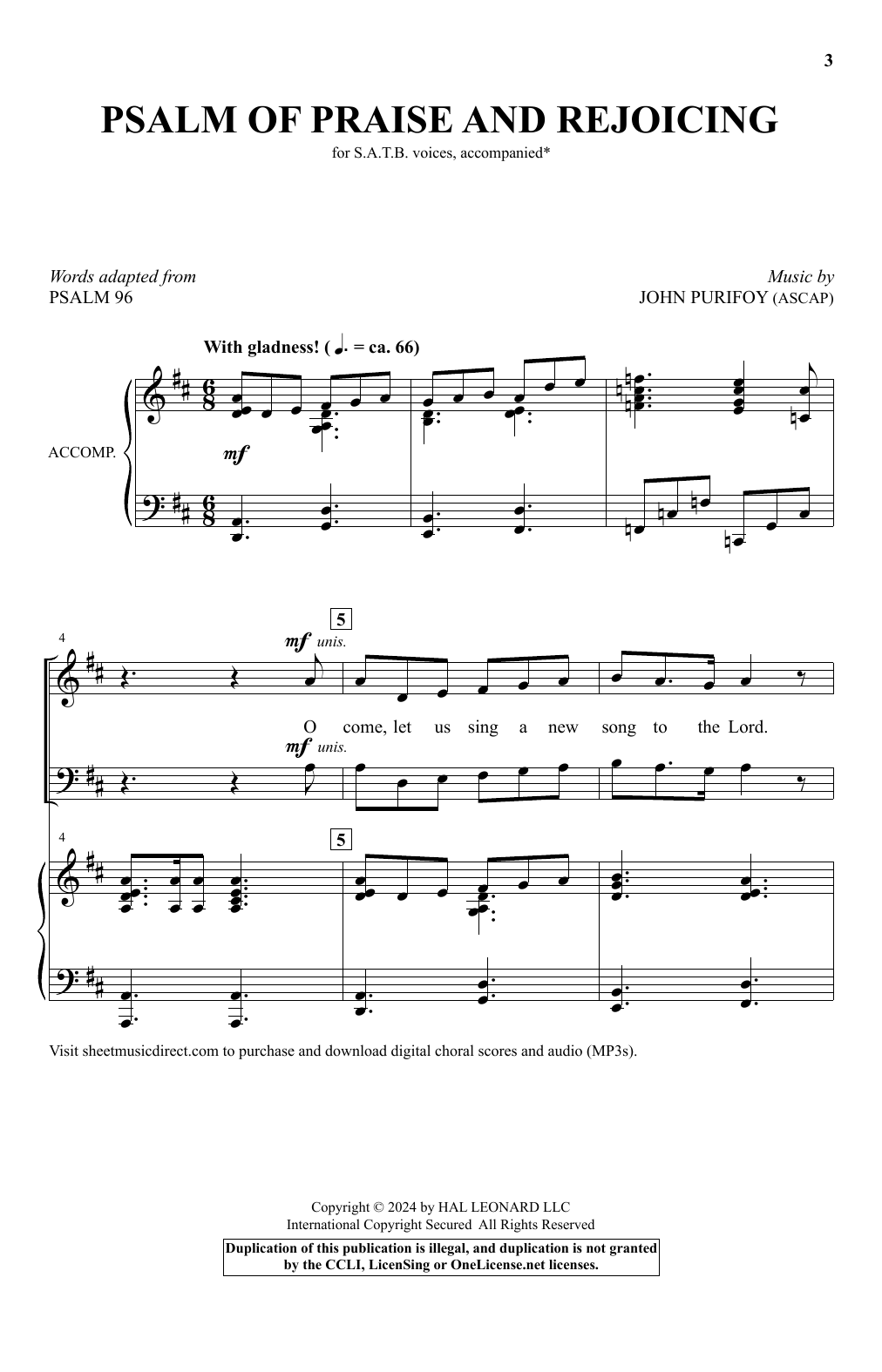 John Purifoy Psalm of Praise and Rejoicing Sheet Music Notes & Chords for SATB Choir - Download or Print PDF