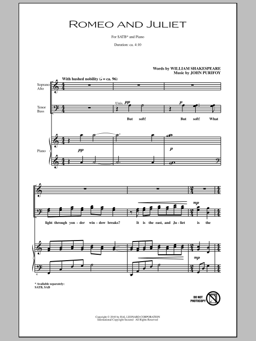 John Purifoy Romeo And Juliet Sheet Music Notes & Chords for SAB - Download or Print PDF