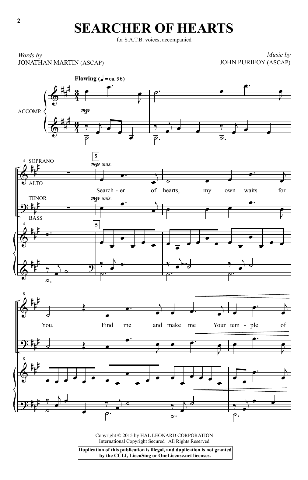 John Purifoy Searcher Of Hearts Sheet Music Notes & Chords for SATB - Download or Print PDF