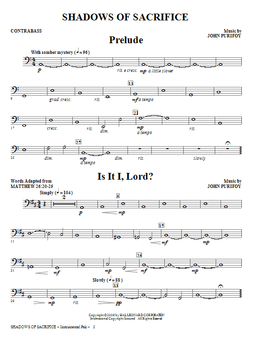 John Purifoy Shadows of Sacrifice - Contrabass Sheet Music Notes & Chords for Choir Instrumental Pak - Download or Print PDF