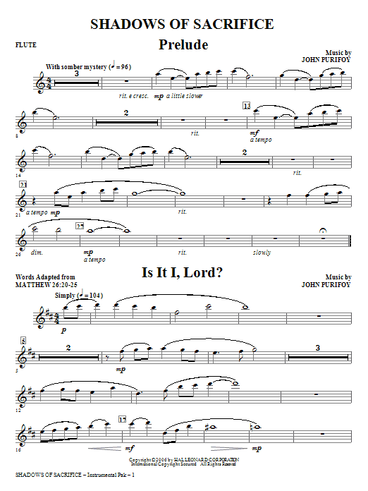 John Purifoy Shadows of Sacrifice - Flute Sheet Music Notes & Chords for Choir Instrumental Pak - Download or Print PDF