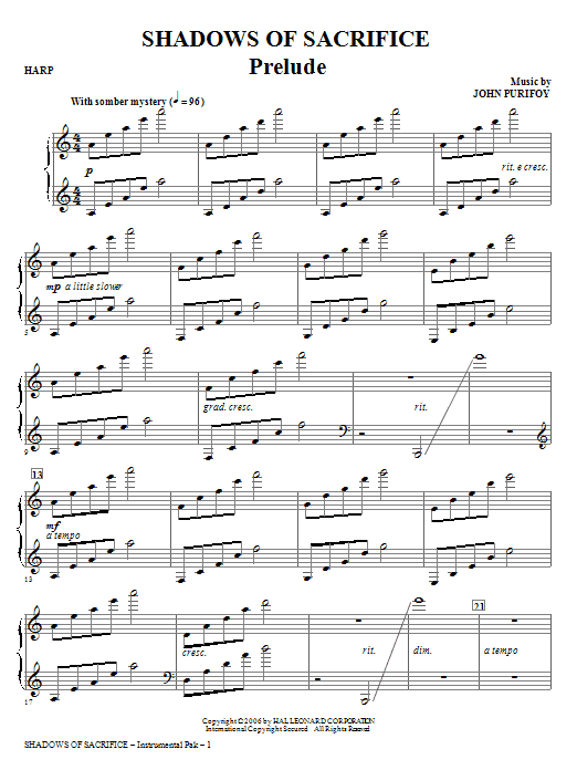 John Purifoy Shadows of Sacrifice - Harp Sheet Music Notes & Chords for Choir Instrumental Pak - Download or Print PDF
