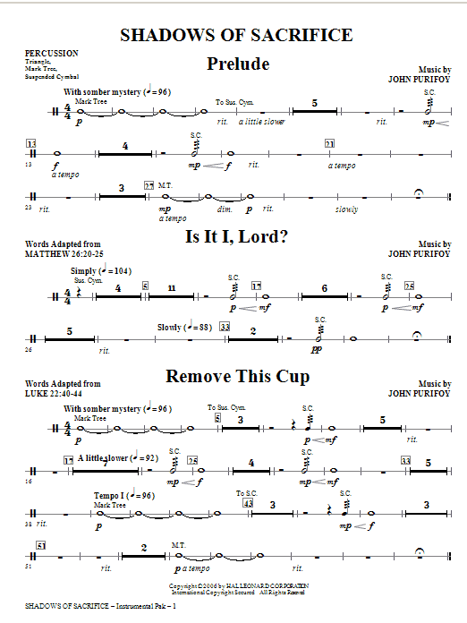 John Purifoy Shadows of Sacrifice - Percussion Sheet Music Notes & Chords for Choir Instrumental Pak - Download or Print PDF