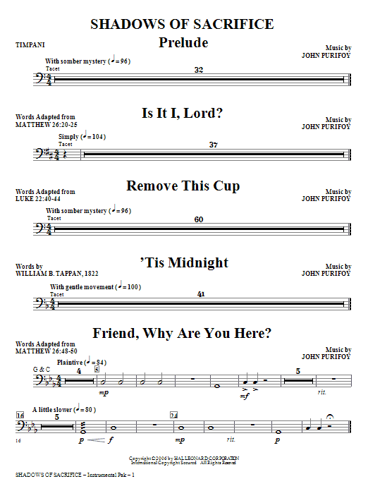 John Purifoy Shadows of Sacrifice - Timpani Sheet Music Notes & Chords for Choir Instrumental Pak - Download or Print PDF