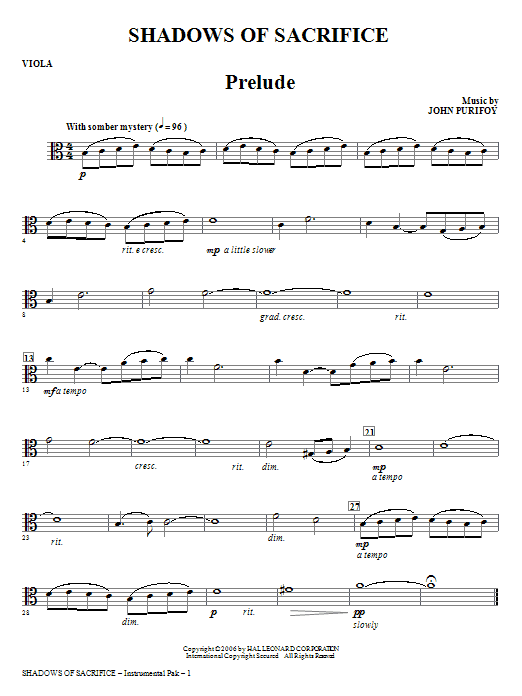 John Purifoy Shadows of Sacrifice - Viola Sheet Music Notes & Chords for Choir Instrumental Pak - Download or Print PDF
