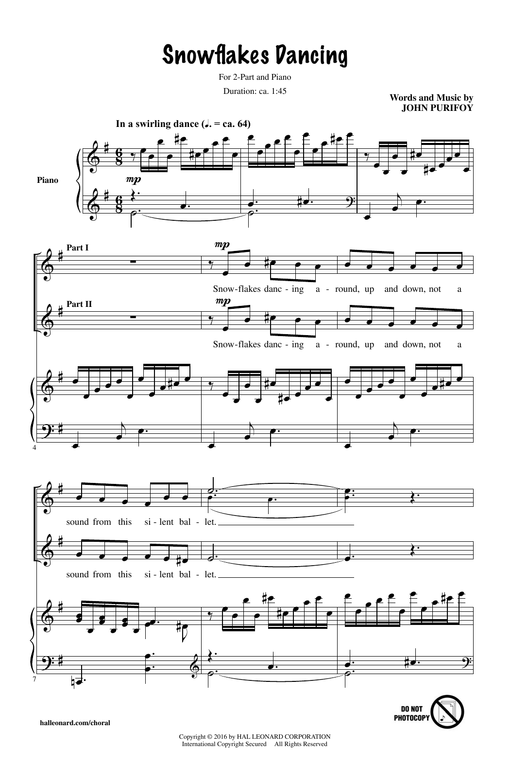 John Purifoy Snowflakes Dancing Sheet Music Notes & Chords for 2-Part Choir - Download or Print PDF