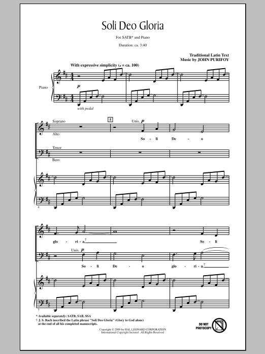 John Purifoy Soli Deo Gloria Sheet Music Notes & Chords for SATB - Download or Print PDF