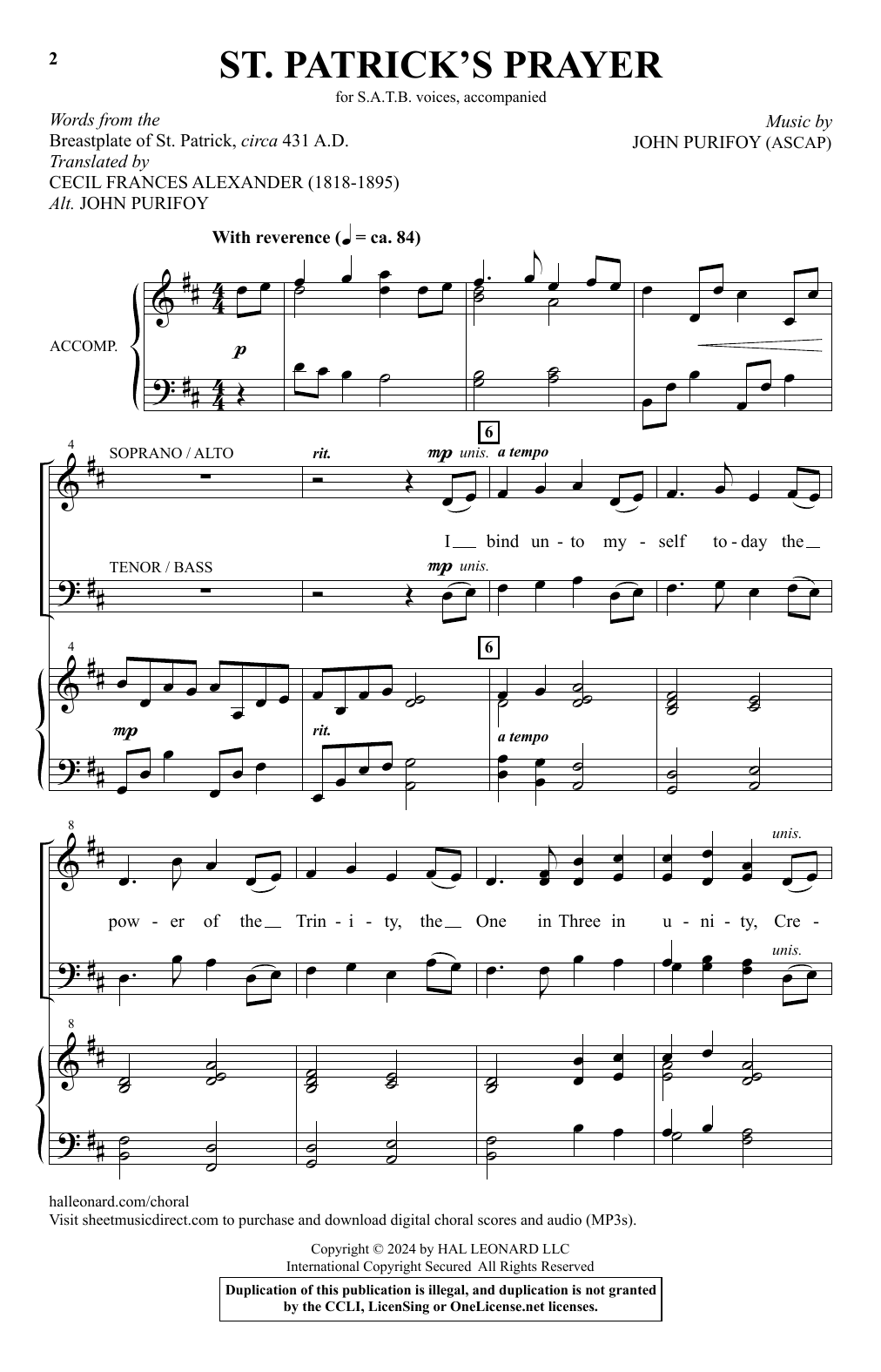 John Purifoy St. Patrick's Prayer Sheet Music Notes & Chords for SATB Choir - Download or Print PDF