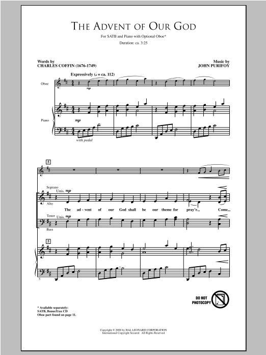 John Purifoy The Advent Of Our God Sheet Music Notes & Chords for SATB - Download or Print PDF