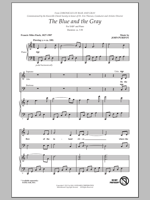 John Purifoy The Blue And The Gray Sheet Music Notes & Chords for SAB - Download or Print PDF