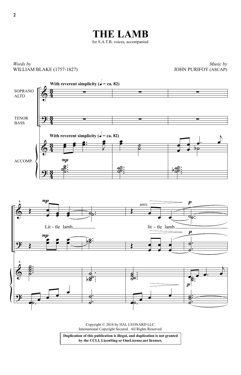 John Purifoy The Lamb Sheet Music Notes & Chords for SATB - Download or Print PDF