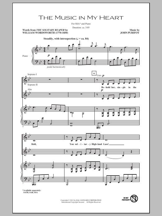 John Purifoy The Music In My Heart Sheet Music Notes & Chords for SATB - Download or Print PDF