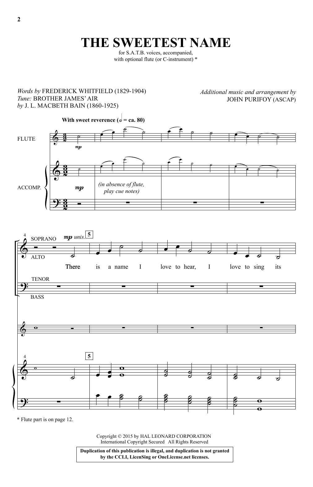 John Purifoy The Sweetest Name Sheet Music Notes & Chords for Choral - Download or Print PDF