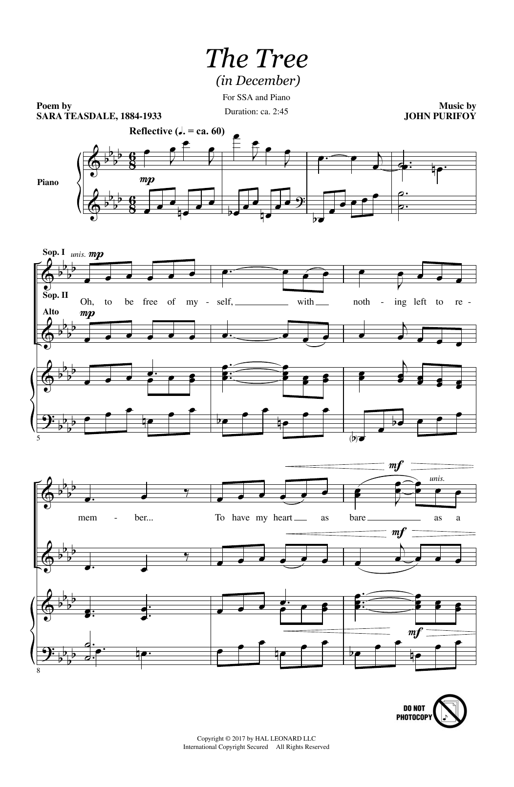 John Purifoy The Tree (In December) Sheet Music Notes & Chords for SSA - Download or Print PDF