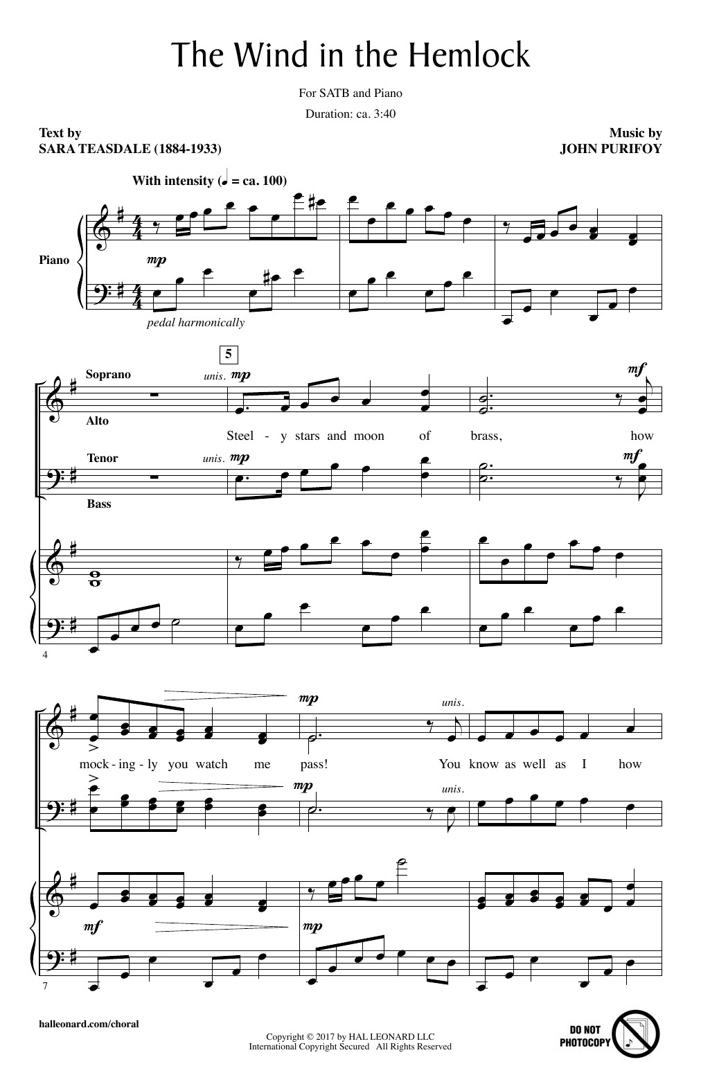 John Purifoy The Wind In The Hemlock Sheet Music Notes & Chords for SATB - Download or Print PDF