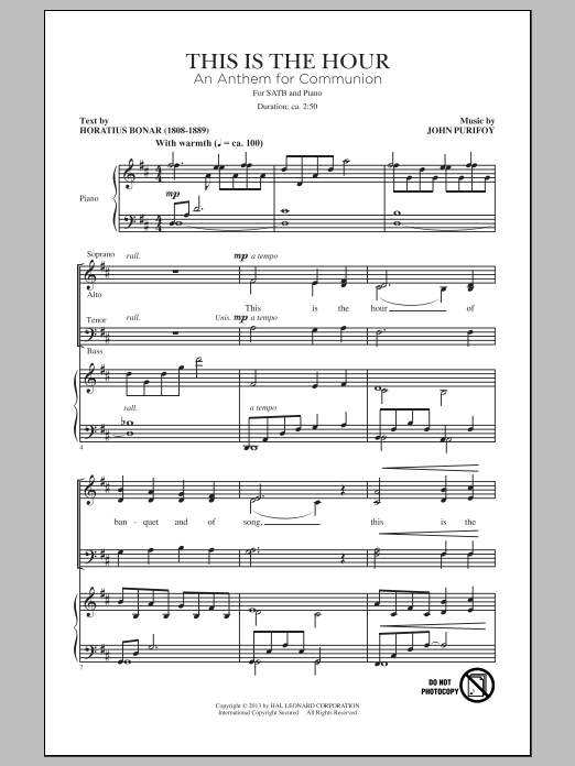 John Purifoy This Is The Hour Sheet Music Notes & Chords for SATB - Download or Print PDF