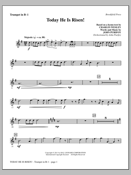 John Purifoy Today He Is Risen! - Bb Trumpet 1 Sheet Music Notes & Chords for Choir Instrumental Pak - Download or Print PDF