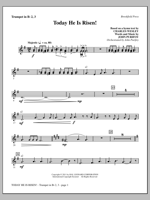 John Purifoy Today He Is Risen! - Bb Trumpet 2,3 Sheet Music Notes & Chords for Choir Instrumental Pak - Download or Print PDF