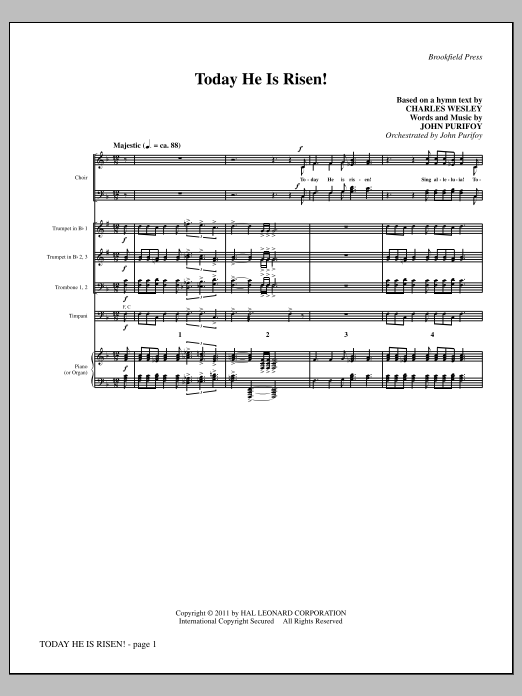 John Purifoy Today He Is Risen! - Full Score Sheet Music Notes & Chords for Choir Instrumental Pak - Download or Print PDF